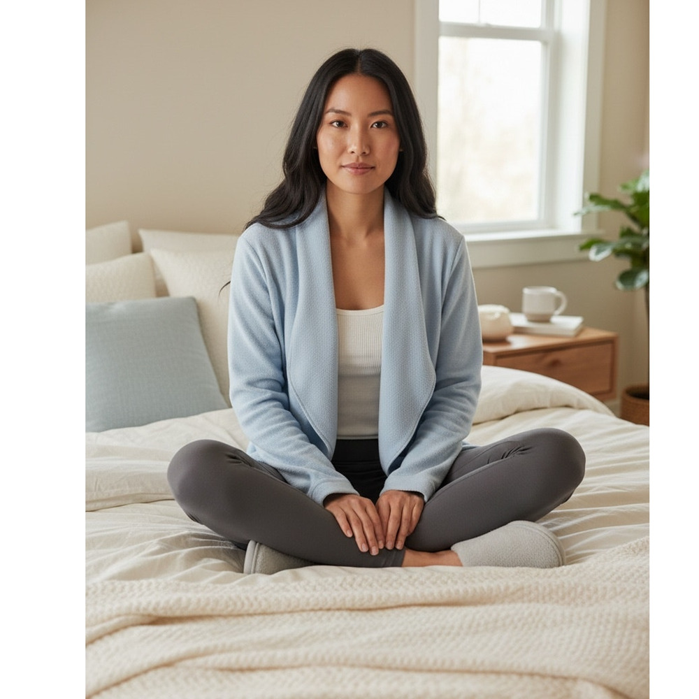 The Vermont Country Store Fleece Snuggler Wrap Jacket Light Blue